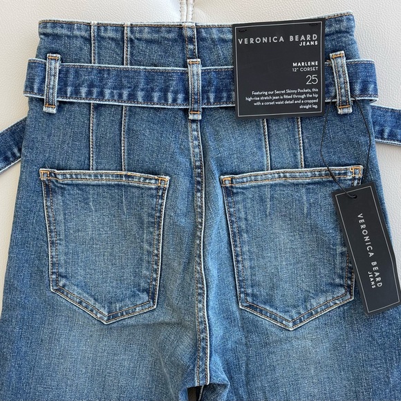 NWT Veronica Beard Marlene 12” Corset Cropped Raw Hem Jeans in Blue Wash Size 25 - Picture 12 of 12